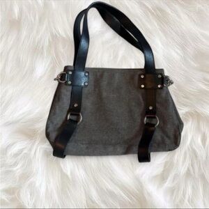 Banana Republic Grey/Black With Black Leather Straps Purse